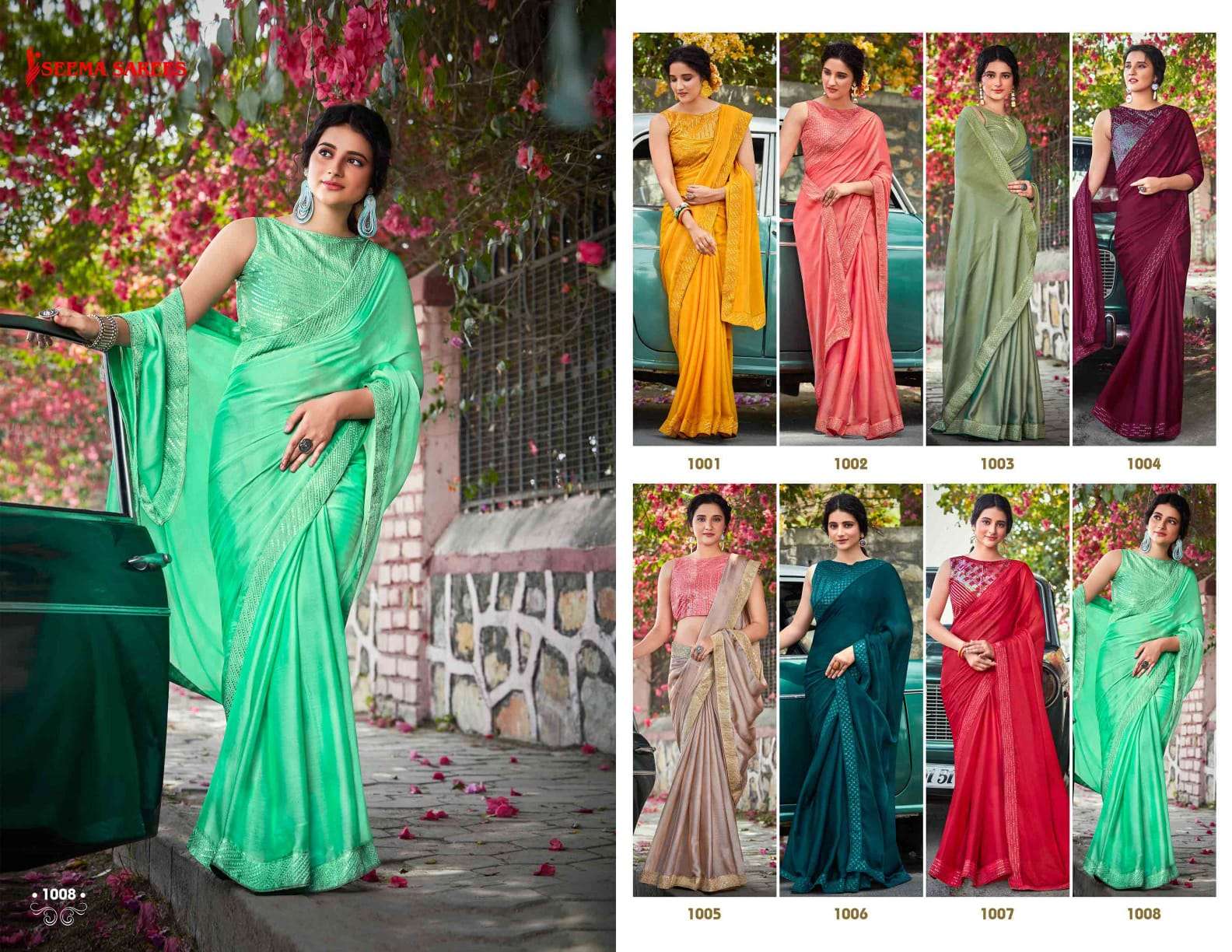 KESARIBAI PANNALAL BY SEEMA SAREES 1001 TO 1008 SERIES INDIAN TRADITIONAL WEAR COLLECTION BEAUTIFUL STYLISH FANCY COLORFUL PARTY WEAR & OCCASIONAL WEAR MOSS CHIFFON SAREES AT WHOLESALE