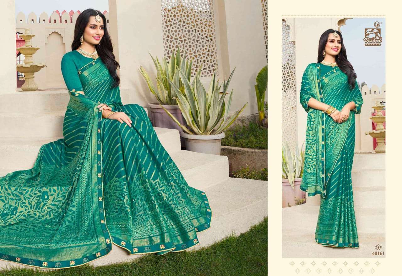 NAGMA BY VISHAL PRINTS 40158 TO 40169 SERIES INDIAN TRADITIONAL WEAR COLLECTION BEAUTIFUL STYLISH FANCY COLORFUL PARTY WEAR & OCCASIONAL WEAR BRASSO SAREES AT WHOLESALE PRICE