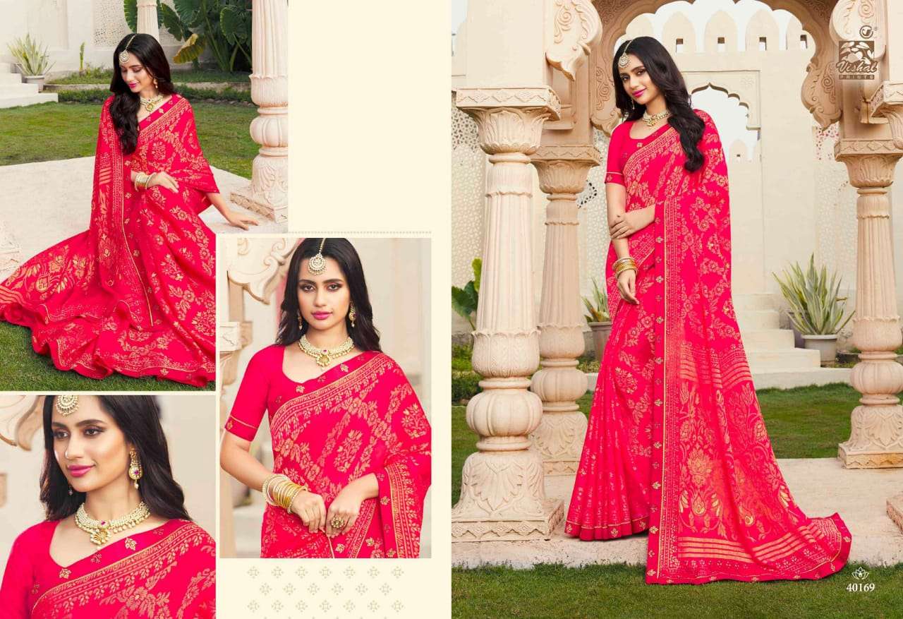 NAGMA BY VISHAL PRINTS 40158 TO 40169 SERIES INDIAN TRADITIONAL WEAR COLLECTION BEAUTIFUL STYLISH FANCY COLORFUL PARTY WEAR & OCCASIONAL WEAR BRASSO SAREES AT WHOLESALE PRICE