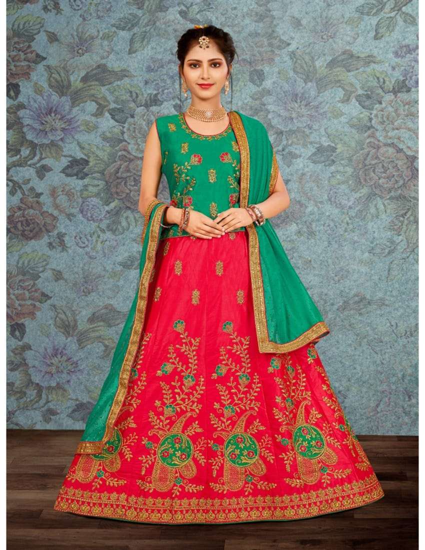 R-266 BY SANSKAR SAREES 01 TO 06 SERIES DESIGNER BEAUTIFUL NAVRATRI COLLECTION OCCASIONAL WEAR & PARTY WEAR MALAI SATIN LEHENGAS AT WHOLESALE PRICE