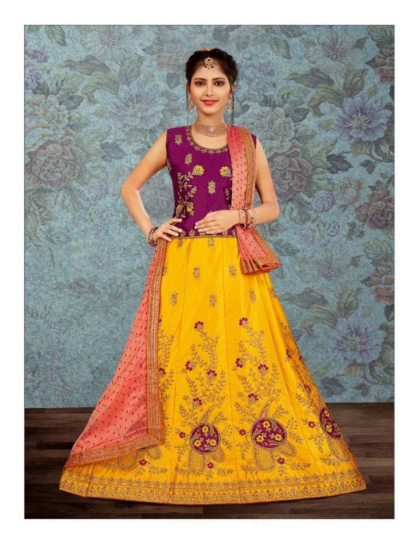R-266 BY SANSKAR SAREES 01 TO 06 SERIES DESIGNER BEAUTIFUL NAVRATRI COLLECTION OCCASIONAL WEAR & PARTY WEAR MALAI SATIN LEHENGAS AT WHOLESALE PRICE