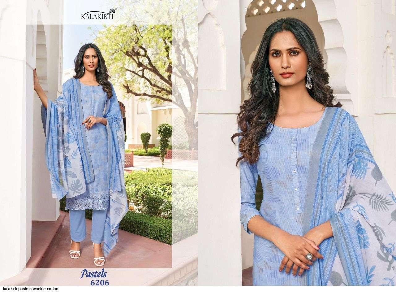 PASTELS BY KALAKIRTI 6201 TO 6208 SERIES BEAUTIFUL SUITS COLORFUL STYLISH FANCY CASUAL WEAR & ETHNIC WEAR COTTON PRINT DRESSES AT WHOLESALE PRICE
