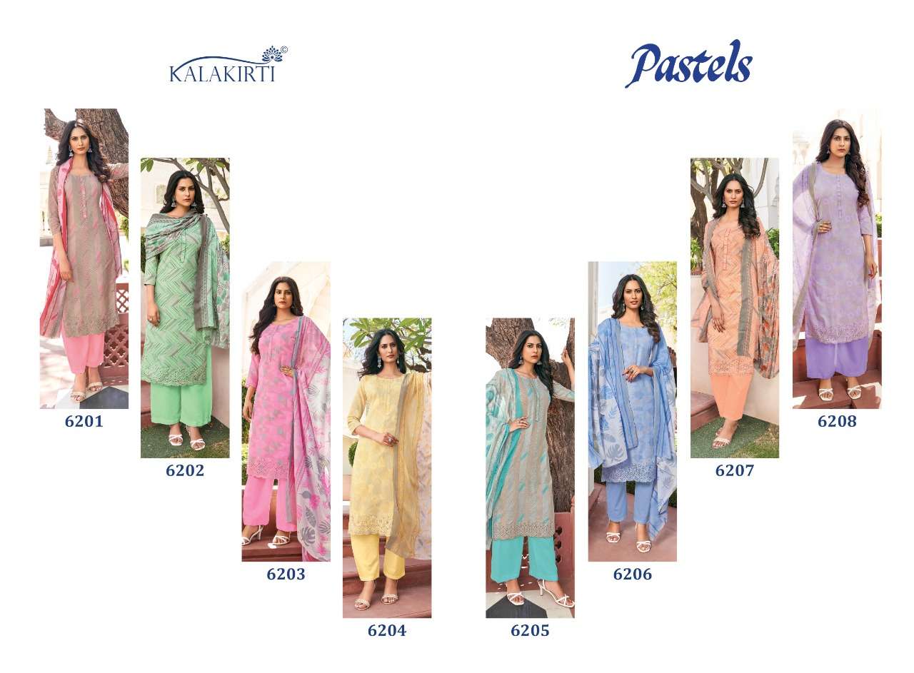 PASTELS BY KALAKIRTI 6201 TO 6208 SERIES BEAUTIFUL SUITS COLORFUL STYLISH FANCY CASUAL WEAR & ETHNIC WEAR COTTON PRINT DRESSES AT WHOLESALE PRICE