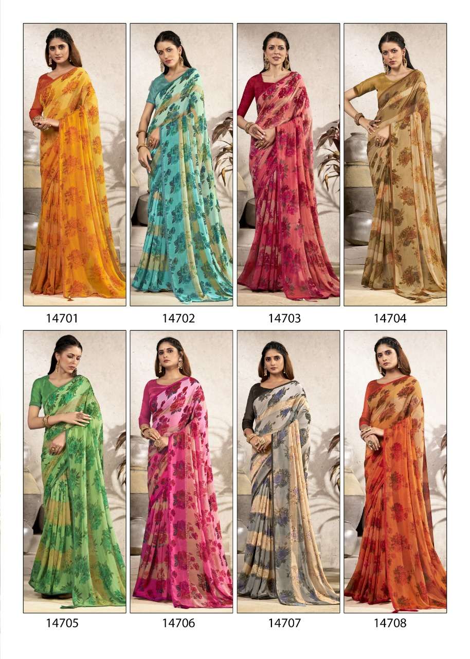 SONIYA BY VALLABHI PRINTS 14701 TO 14708 SERIES INDIAN TRADITIONAL WEAR COLLECTION BEAUTIFUL STYLISH FANCY COLORFUL PARTY WEAR & OCCASIONAL WEAR GEORGETTE SAREES AT WHOLESALE PRICE