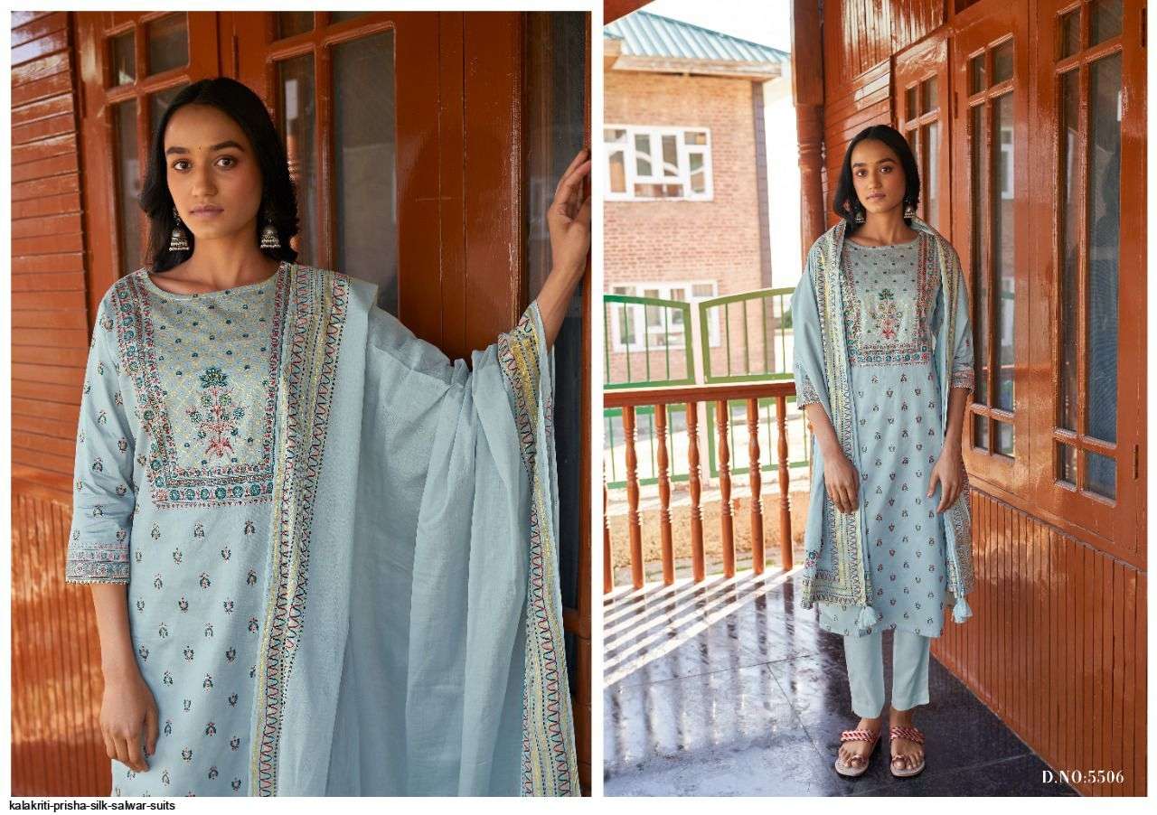PRISHA BY KALAKIRTI 5501 TO 5508 SERIES BEAUTIFUL SUITS COLORFUL STYLISH FANCY CASUAL WEAR & ETHNIC WEAR PURE JAM SATIN PRINT DRESSES AT WHOLESALE PRICE