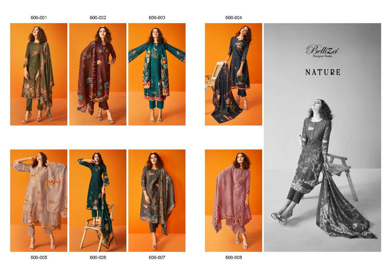 Nature By Belliza 600-001 To 600-008 Series Beautiful Stylish Festive Suits Fancy Colorful Casual Wear & Ethnic Wear & Ready To Wear Muslin Print Dresses At Wholesale Price