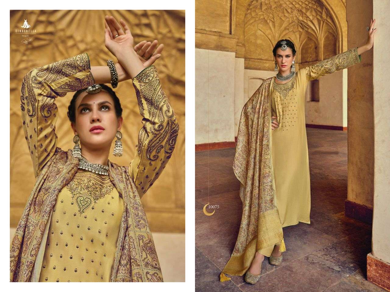 CHAAND BIBI BY CINDERELLA 10075 TO 10080 SERIES BEAUTIFUL SUITS COLORFUL STYLISH FANCY CASUAL WEAR & ETHNIC WEAR PURE MUSLIN DIGITAL PRINT DRESSES AT WHOLESALE PRICE