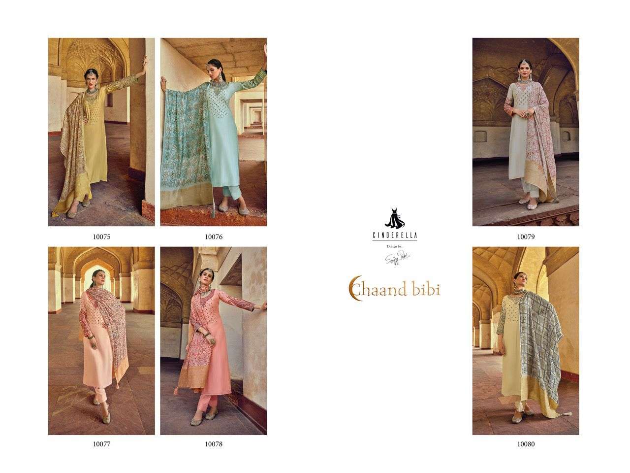 CHAAND BIBI BY CINDERELLA 10075 TO 10080 SERIES BEAUTIFUL SUITS COLORFUL STYLISH FANCY CASUAL WEAR & ETHNIC WEAR PURE MUSLIN DIGITAL PRINT DRESSES AT WHOLESALE PRICE