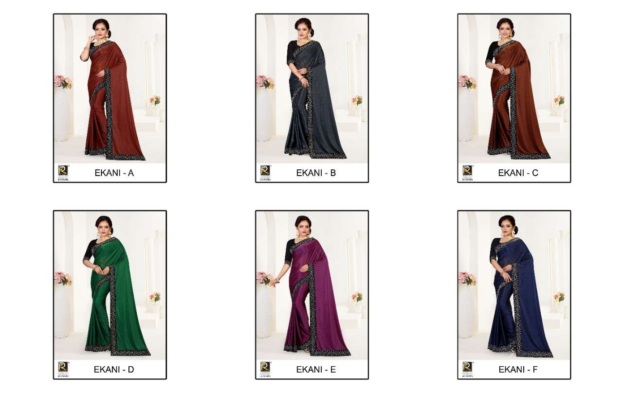 EKANI BY RONISHA A TO F SERIES INDIAN TRADITIONAL WEAR COLLECTION BEAUTIFUL STYLISH FANCY COLORFUL PARTY WEAR & OCCASIONAL WEAR LYCRA SAREES AT WHOLESALE PRICE