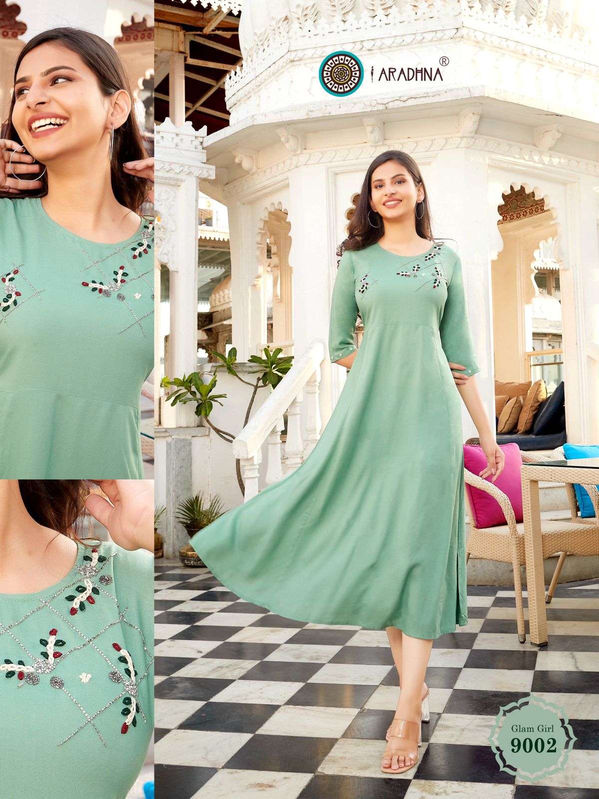 GLAM GIRL VOL-9 BY ARADHNA FASHION 9001 TO 9010 SERIES BEAUTIFUL STYLISH FANCY COLORFUL CASUAL WEAR & ETHNIC WEAR HEAVY RAYON WITH WORK KURTIS AT WHOLESALE PRICE
