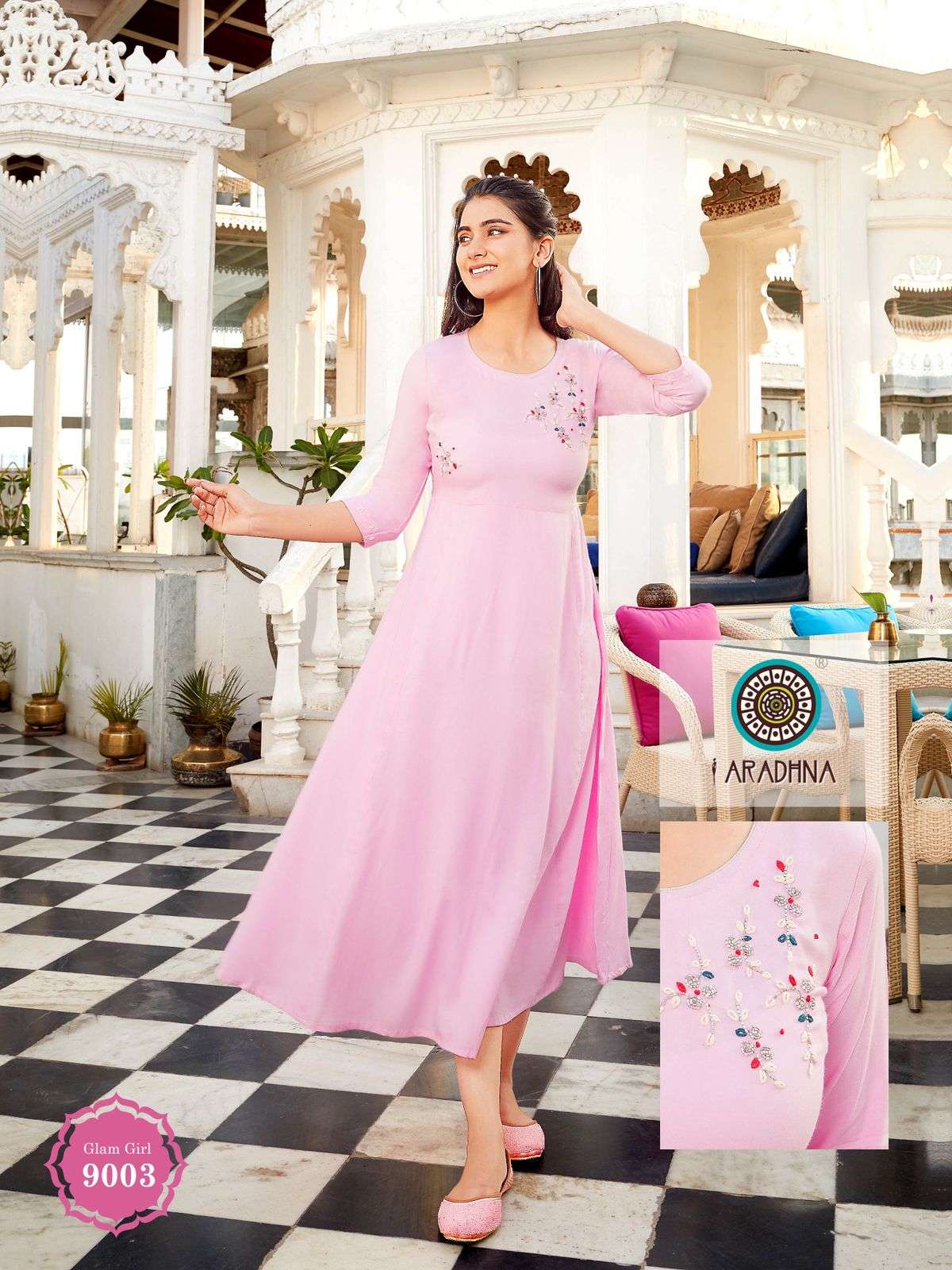 GLAM GIRL VOL-9 BY ARADHNA FASHION 9001 TO 9010 SERIES BEAUTIFUL STYLISH FANCY COLORFUL CASUAL WEAR & ETHNIC WEAR HEAVY RAYON WITH WORK KURTIS AT WHOLESALE PRICE