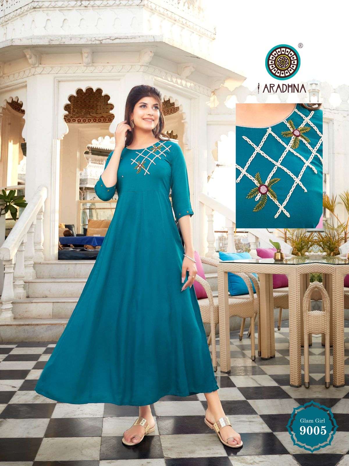 GLAM GIRL VOL-9 BY ARADHNA FASHION 9001 TO 9010 SERIES BEAUTIFUL STYLISH FANCY COLORFUL CASUAL WEAR & ETHNIC WEAR HEAVY RAYON WITH WORK KURTIS AT WHOLESALE PRICE