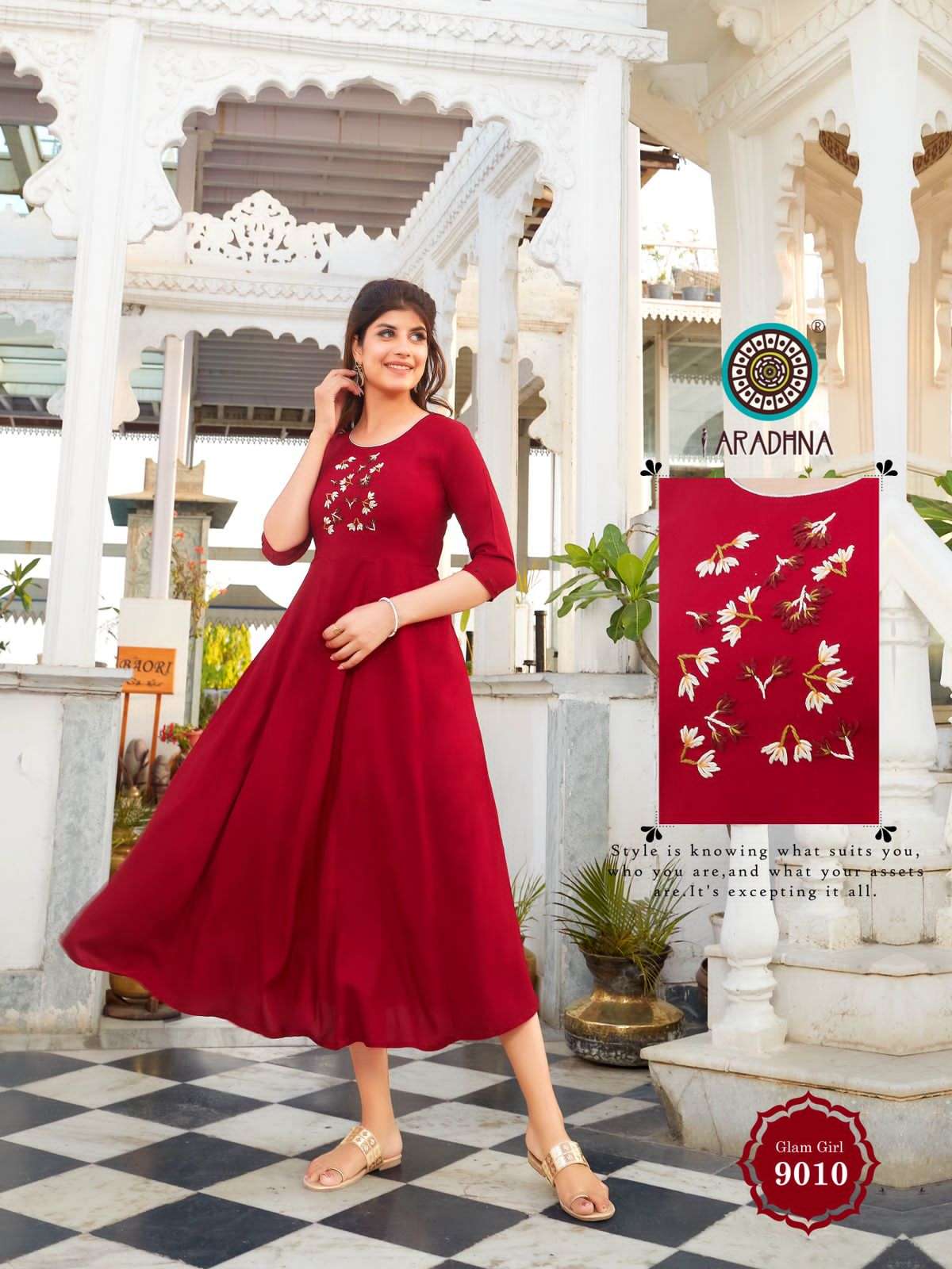 GLAM GIRL VOL-9 BY ARADHNA FASHION 9001 TO 9010 SERIES BEAUTIFUL STYLISH FANCY COLORFUL CASUAL WEAR & ETHNIC WEAR HEAVY RAYON WITH WORK KURTIS AT WHOLESALE PRICE