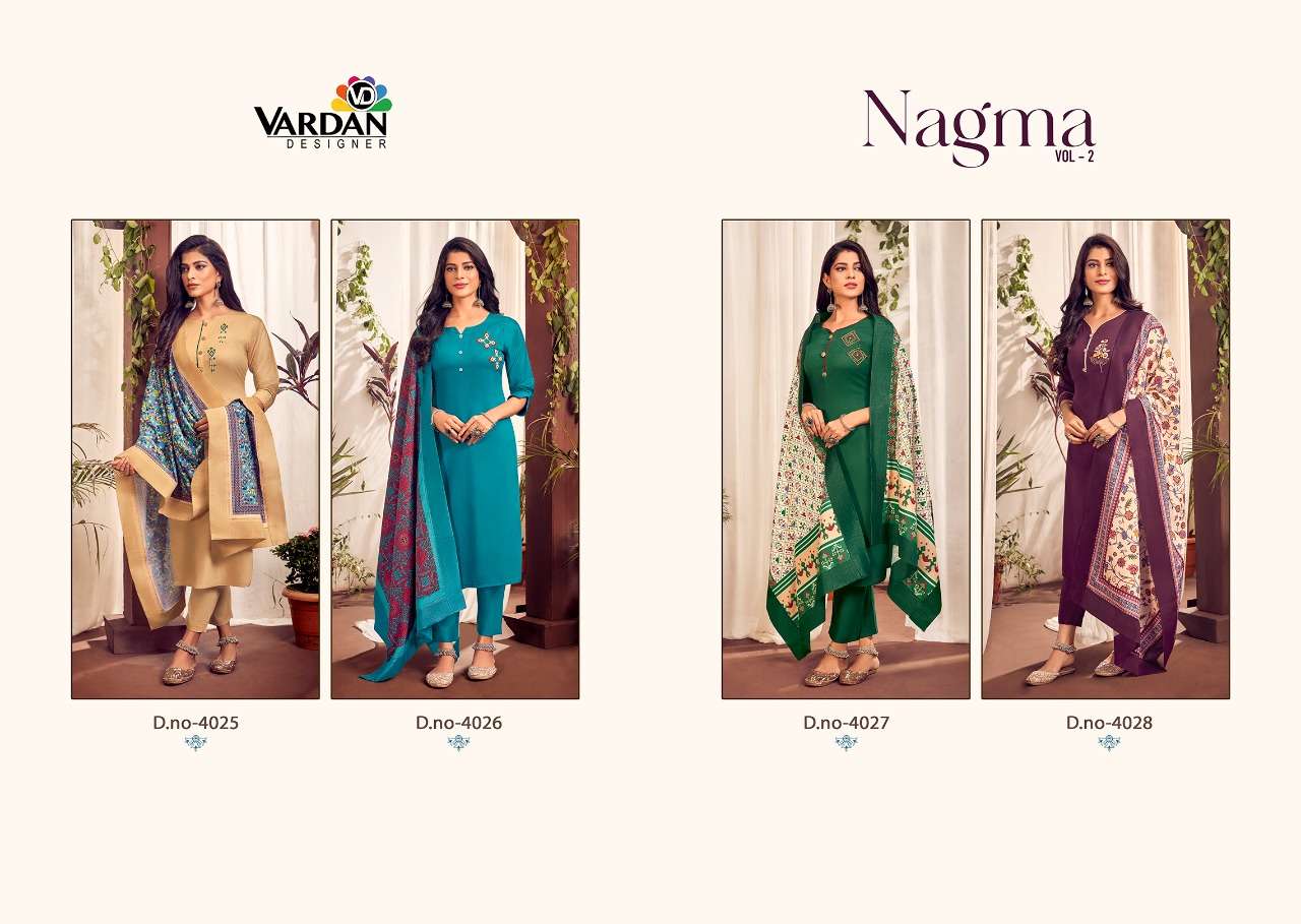 Nagma Vol-2 By Vardan Designer 4025 To 4028 Series Beautiful Suits Colorful Stylish Fancy Casual Wear & Ethnic Wear Jam Cotton With Handwork Dresses At Wholesale Price