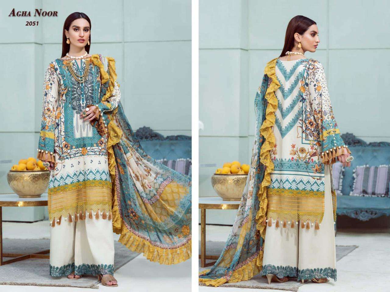 LUXURY LAWN COLLECTION VOL-6 BY AGHA NOOR 2051 TO 2056 SERIES BEAUTIFUL SUITS COLORFUL STYLISH FANCY CASUAL WEAR & ETHNIC WEAR PURE LAWN COTTON PRINT DRESSES AT WHOLESALE PRICE