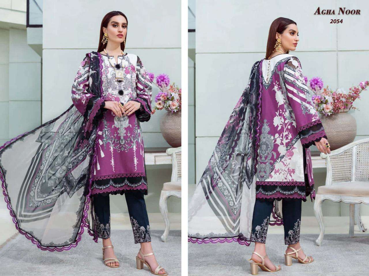 LUXURY LAWN COLLECTION VOL-6 BY AGHA NOOR 2051 TO 2056 SERIES BEAUTIFUL SUITS COLORFUL STYLISH FANCY CASUAL WEAR & ETHNIC WEAR PURE LAWN COTTON PRINT DRESSES AT WHOLESALE PRICE