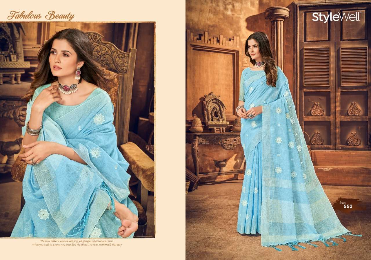 KAIRA BY STYLEWELL 551 TO 558 SERIES INDIAN TRADITIONAL WEAR COLLECTION BEAUTIFUL STYLISH FANCY COLORFUL PARTY WEAR & OCCASIONAL WEAR LINEN SAREES AT WHOLESALE PRICE