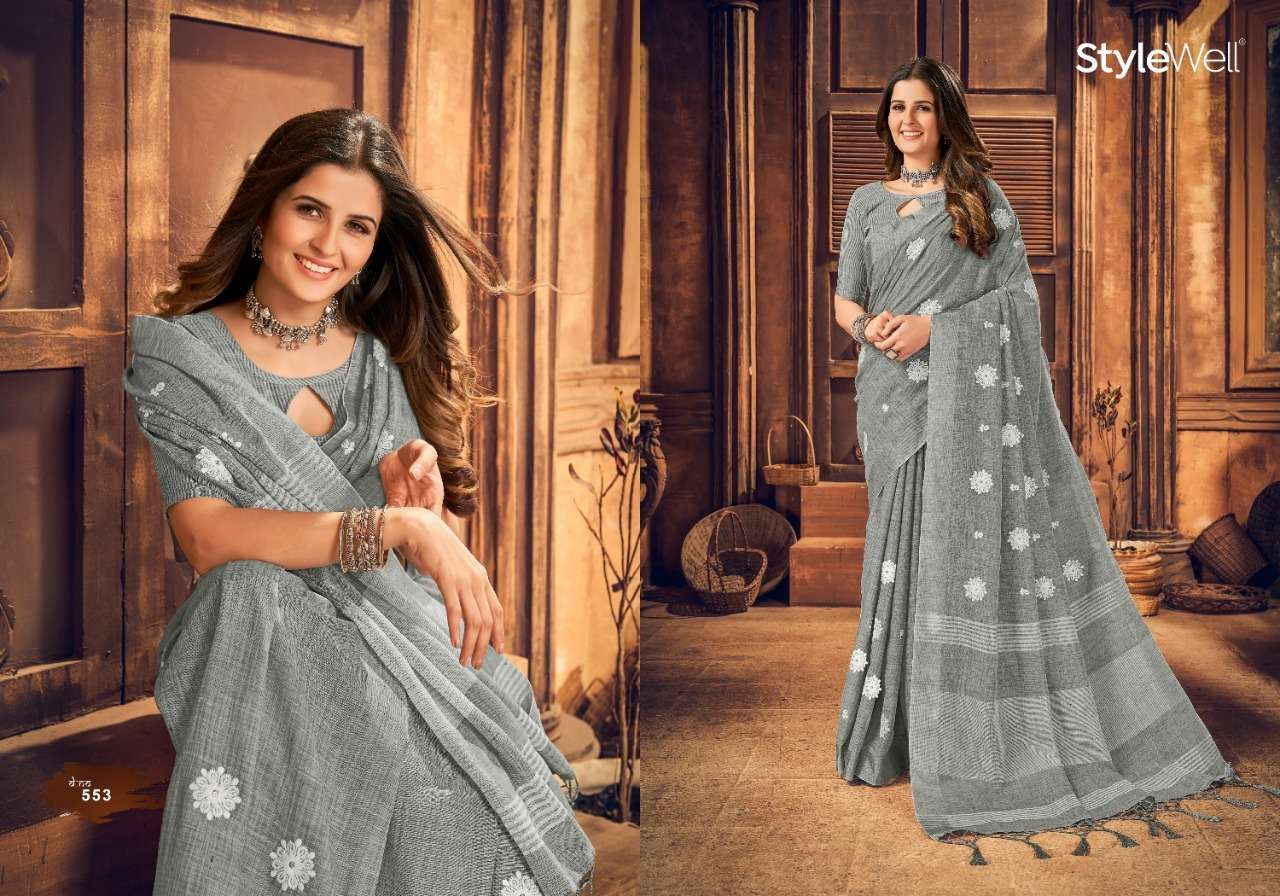 KAIRA BY STYLEWELL 551 TO 558 SERIES INDIAN TRADITIONAL WEAR COLLECTION BEAUTIFUL STYLISH FANCY COLORFUL PARTY WEAR & OCCASIONAL WEAR LINEN SAREES AT WHOLESALE PRICE