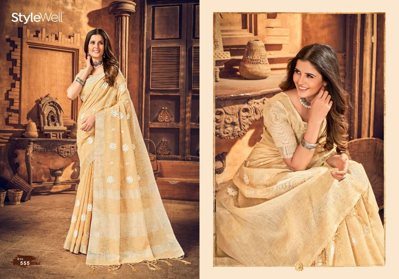 KAIRA BY STYLEWELL 551 TO 558 SERIES INDIAN TRADITIONAL WEAR COLLECTION BEAUTIFUL STYLISH FANCY COLORFUL PARTY WEAR & OCCASIONAL WEAR LINEN SAREES AT WHOLESALE PRICE