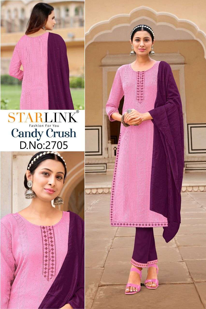 CANDY CRUSH BY STARLINK 2701 TO 2710 SERIES BEAUTIFUL SUITS COLORFUL STYLISH FANCY CASUAL WEAR & ETHNIC WEAR RAYON EMBROIDERED DRESSES AT WHOLESALE PRICE
