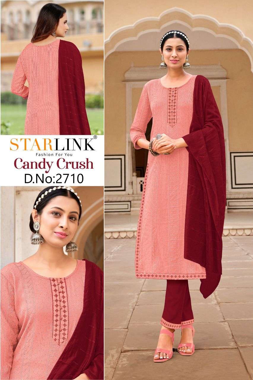 CANDY CRUSH BY STARLINK 2701 TO 2710 SERIES BEAUTIFUL SUITS COLORFUL STYLISH FANCY CASUAL WEAR & ETHNIC WEAR RAYON EMBROIDERED DRESSES AT WHOLESALE PRICE