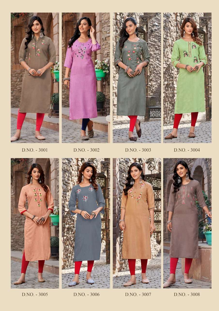 KASTURI VOL-3 BY PARRA STUDIO 3001 TO 3008 SERIES DESIGNER STYLISH FANCY COLORFUL BEAUTIFUL PARTY WEAR & ETHNIC WEAR COLLECTION COTTON SLUB KURTIS AT WHOLESALE PRICE