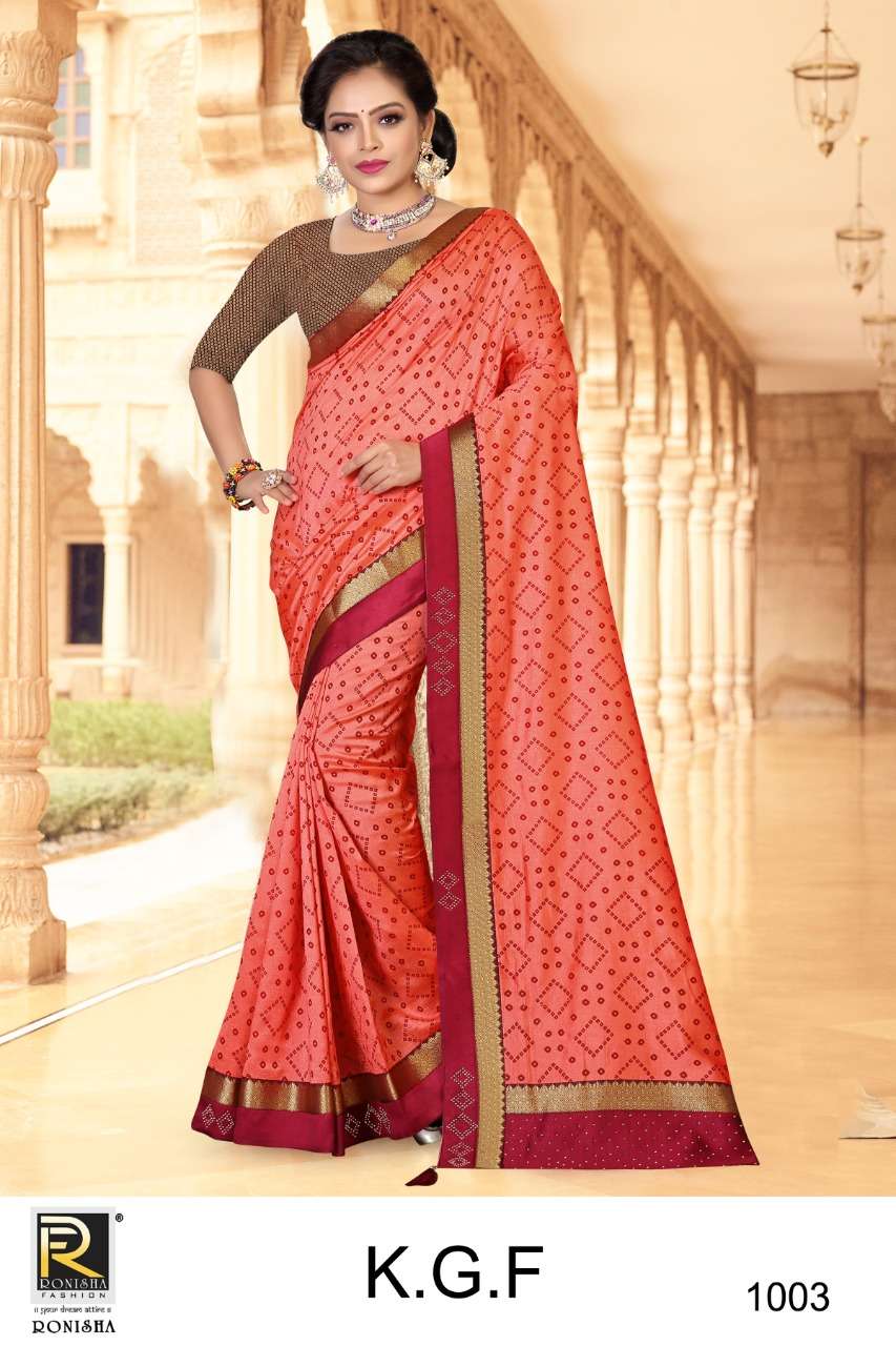 KGF BY RONISHA FASHION 1001 TO 1008 SERIES INDIAN TRADITIONAL WEAR COLLECTION BEAUTIFUL STYLISH FANCY COLORFUL PARTY WEAR & OCCASIONAL WEAR VICHITRA SAREES AT WHOLESALE PRICE