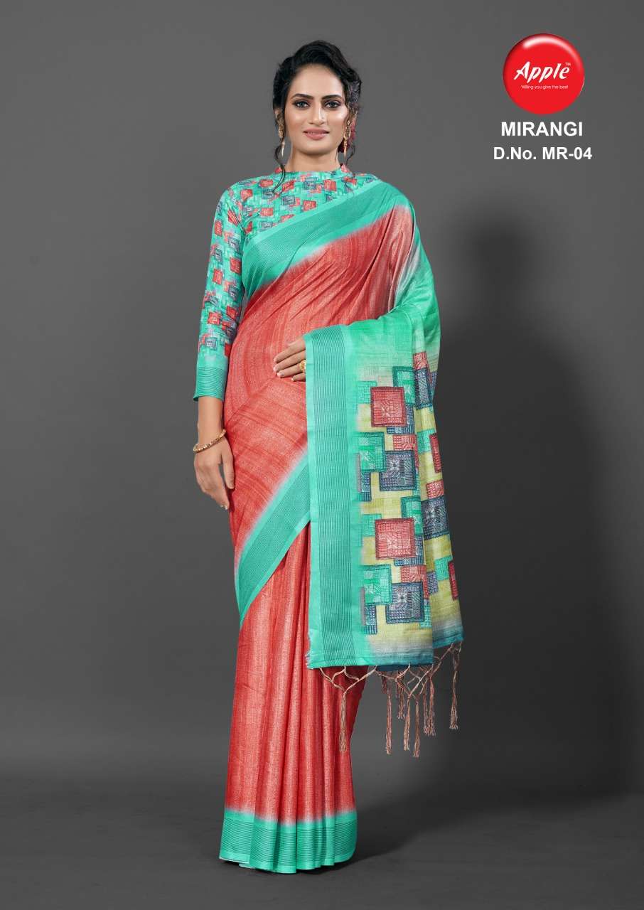 MIRANGI BY APPLE 01 TO 08 SERIES INDIAN TRADITIONAL WEAR COLLECTION BEAUTIFUL STYLISH FANCY COLORFUL PARTY WEAR & OCCASIONAL WEAR SILK DIGITAL PRINT SAREES AT WHOLESALE PRICE