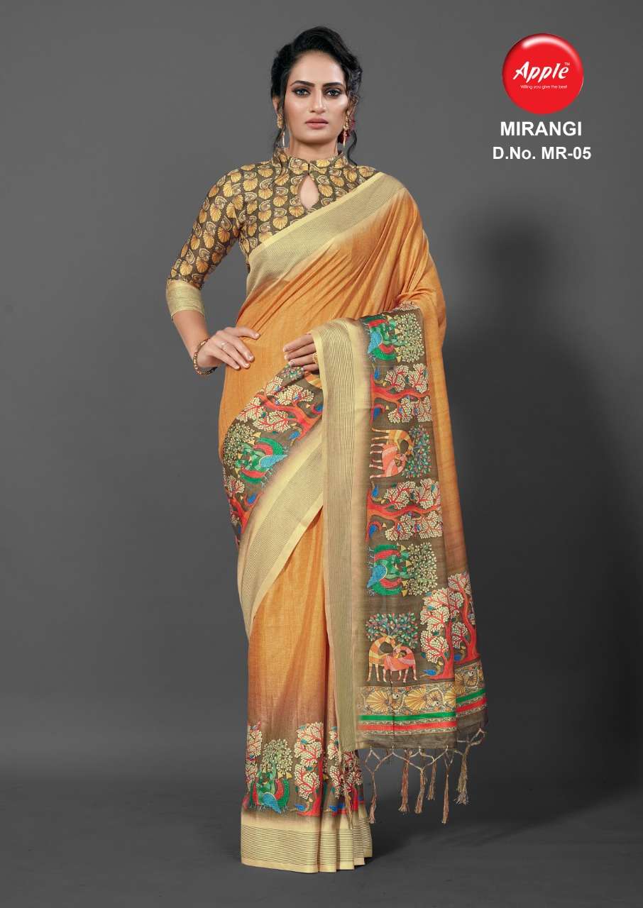 MIRANGI BY APPLE 01 TO 08 SERIES INDIAN TRADITIONAL WEAR COLLECTION BEAUTIFUL STYLISH FANCY COLORFUL PARTY WEAR & OCCASIONAL WEAR SILK DIGITAL PRINT SAREES AT WHOLESALE PRICE