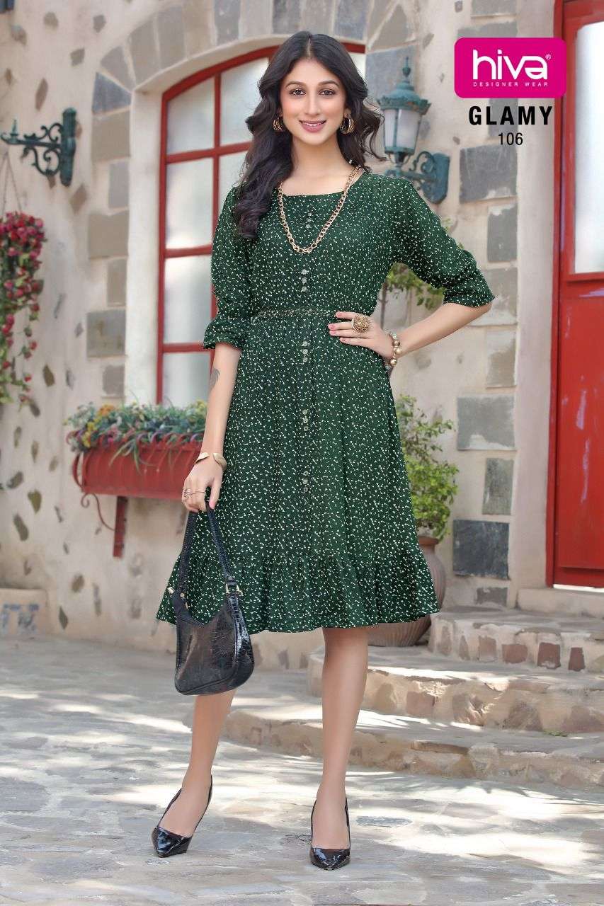 GLAMY BY HIVA 101 TO 106 SERIES DESIGNER STYLISH FANCY COLORFUL BEAUTIFUL PARTY WEAR & ETHNIC WEAR COLLECTION PURE RAYON KURTIS AT WHOLESALE PRICE