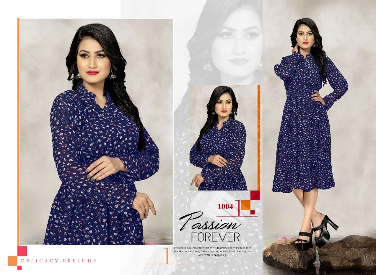 VISHA BY JOURNEY 1001 TO 1004 SERIES DESIGNER STYLISH FANCY COLORFUL BEAUTIFUL PARTY WEAR & ETHNIC WEAR COLLECTION GEORGETTE KURTIS AT WHOLESALE PRICE