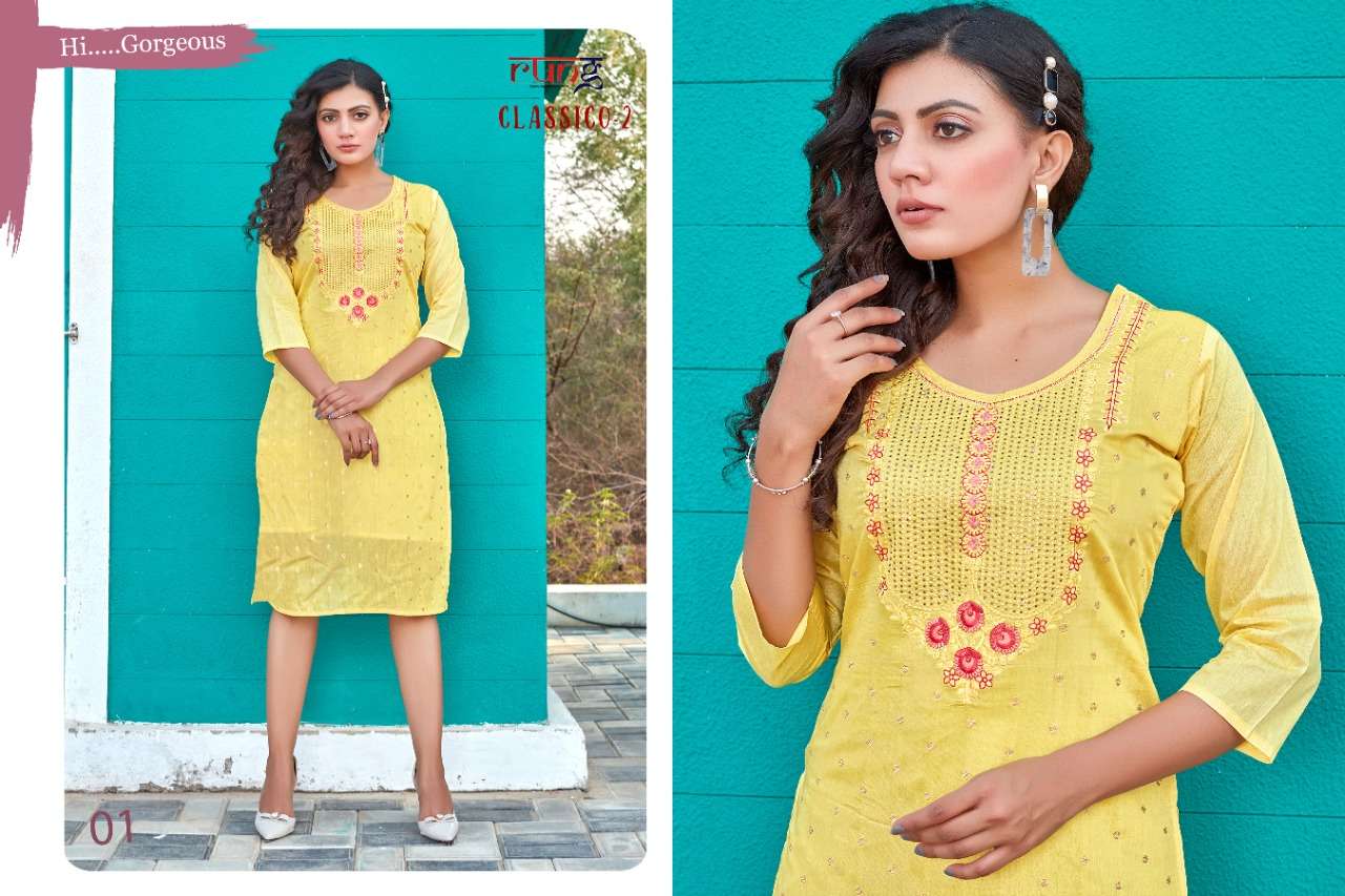 CLASSICO VOL-2 BY RUNG 01 TO 08 SERIES DESIGNER STYLISH FANCY COLORFUL BEAUTIFUL PARTY WEAR & ETHNIC WEAR COLLECTION MODAL SILK KURTIS AT WHOLESALE PRICE
