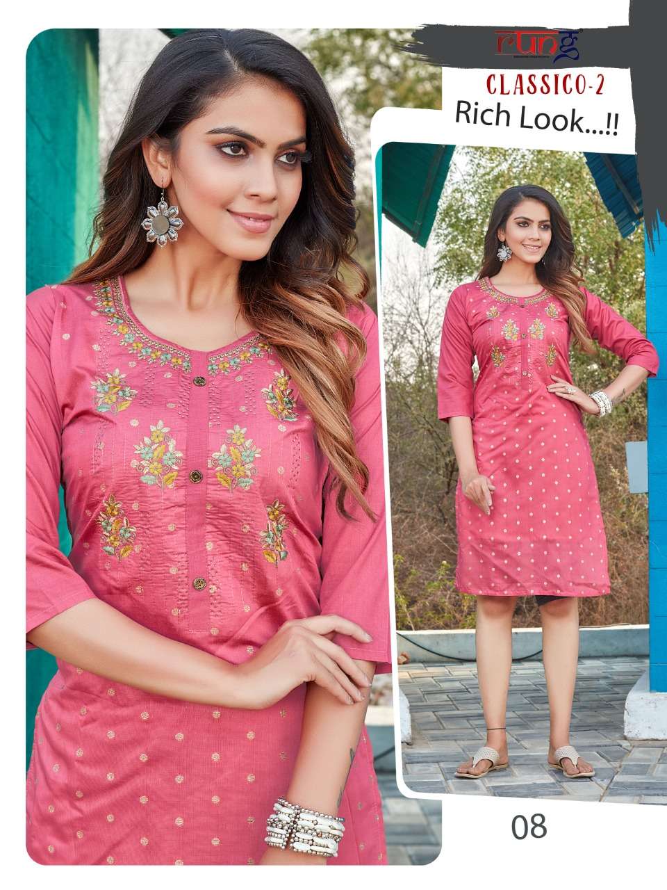 CLASSICO VOL-2 BY RUNG 01 TO 08 SERIES DESIGNER STYLISH FANCY COLORFUL BEAUTIFUL PARTY WEAR & ETHNIC WEAR COLLECTION MODAL SILK KURTIS AT WHOLESALE PRICE