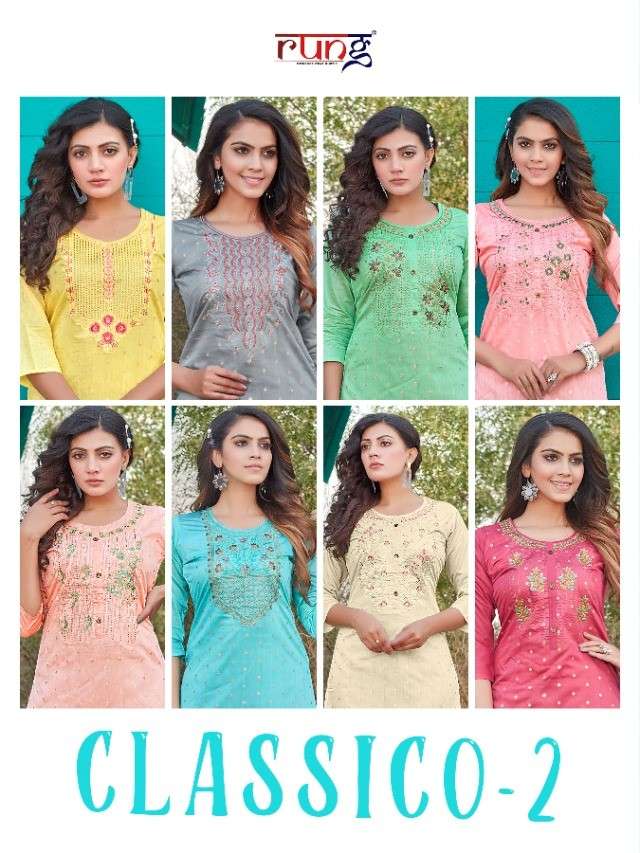 CLASSICO VOL-2 BY RUNG 01 TO 08 SERIES DESIGNER STYLISH FANCY COLORFUL BEAUTIFUL PARTY WEAR & ETHNIC WEAR COLLECTION MODAL SILK KURTIS AT WHOLESALE PRICE