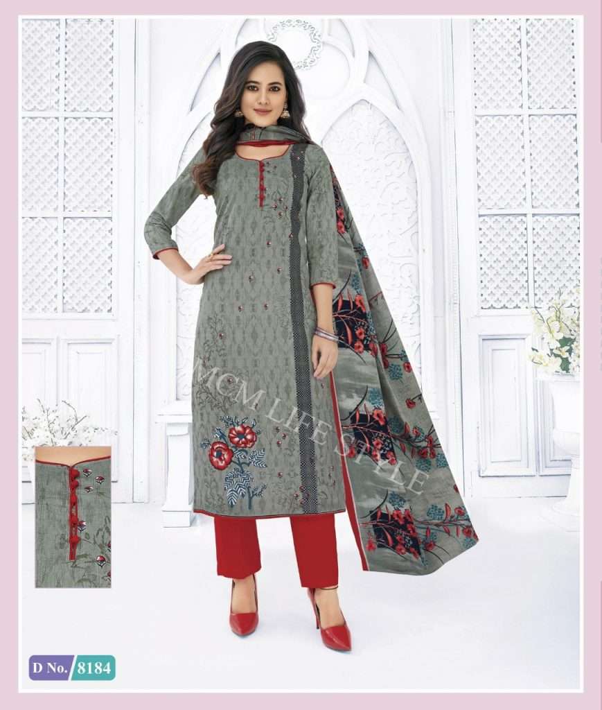 PRIYALAXMI VOL-23 BY MCM LIFESTYLE 8181 TO 8204 SERIES DESIGNER WEDDING COLLECTION BEAUTIFUL STYLISH FANCY COLORFUL PARTY WEAR & OCCASIONAL WEAR PURE COTTON PRINT DRESSES AT WHOLESALE PRICE