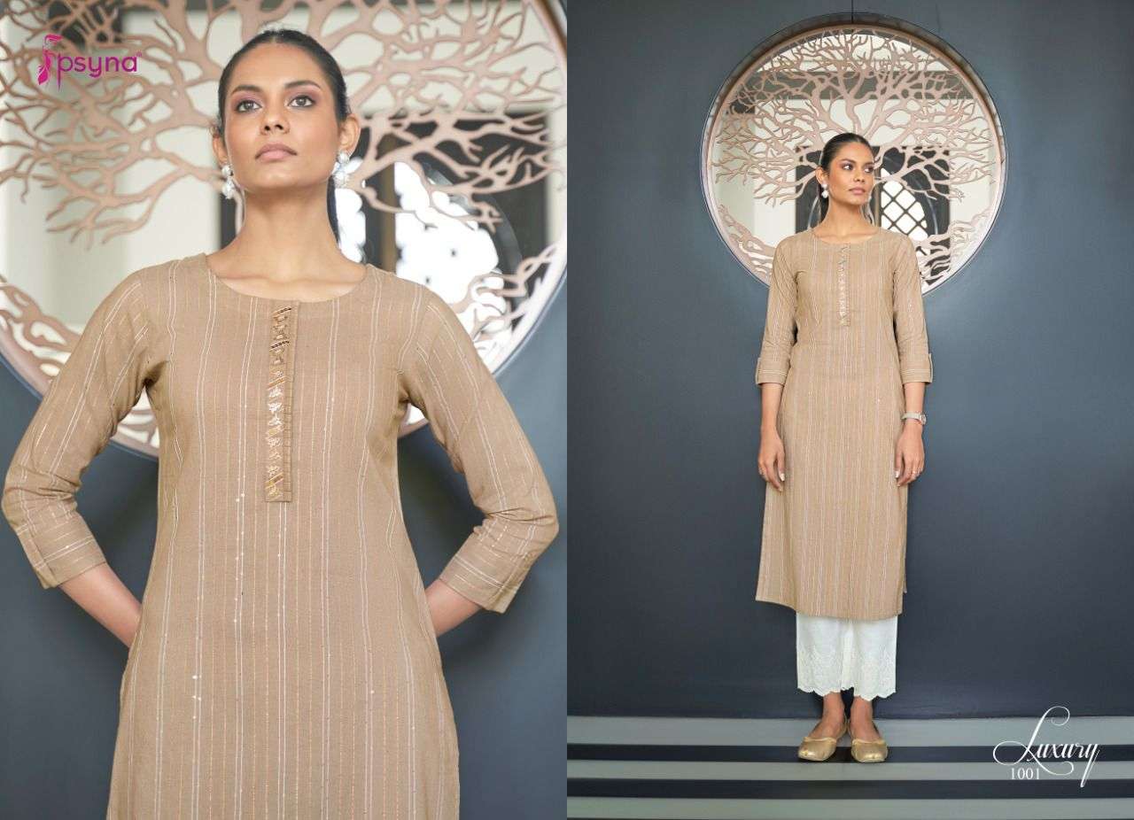 LUXURY BY PSYNA 1001 TO 1008 SERIES DESIGNER STYLISH FANCY COLORFUL BEAUTIFUL PARTY WEAR & ETHNIC WEAR COLLECTION COTTON KURTIS AT WHOLESALE PRICE