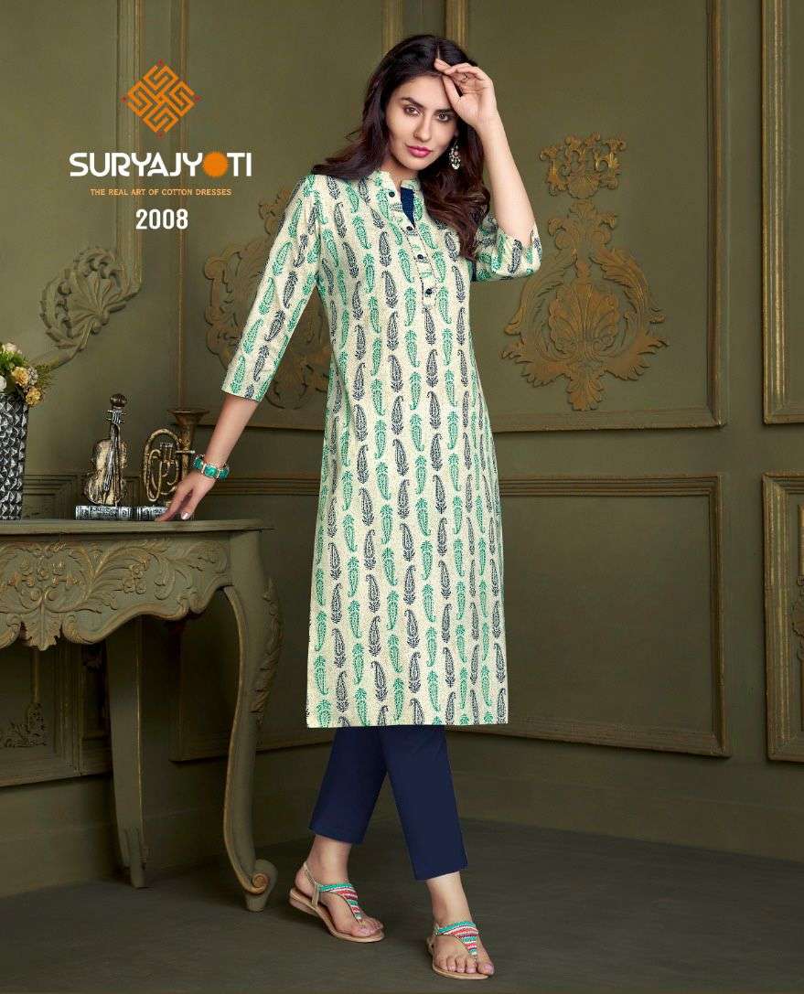 ZOYA VOL-2 BY SURYAJYOTI 2001 TO 2008 SERIES DESIGNER STYLISH FANCY COLORFUL BEAUTIFUL PARTY WEAR & ETHNIC WEAR COLLECTION PURE COTTON KURTIS AT WHOLESALE PRICE