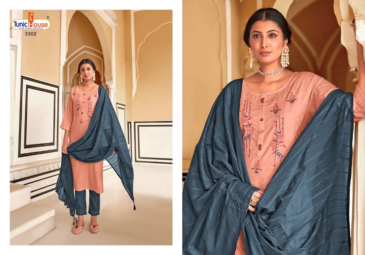 ROOH BY TUNIC HOUSE 3301 TO 3304 SERIES BEAUTIFUL SUITS COLORFUL STYLISH FANCY CASUAL WEAR & ETHNIC WEAR COTTON JACQUARD EMBROIDERED DRESSES AT WHOLESALE PRICE