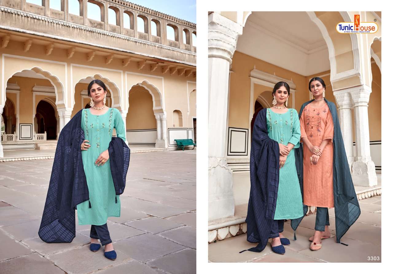 ROOH BY TUNIC HOUSE 3301 TO 3304 SERIES BEAUTIFUL SUITS COLORFUL STYLISH FANCY CASUAL WEAR & ETHNIC WEAR COTTON JACQUARD EMBROIDERED DRESSES AT WHOLESALE PRICE
