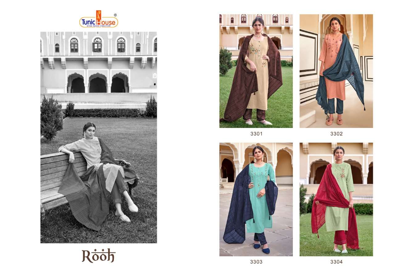 ROOH BY TUNIC HOUSE 3301 TO 3304 SERIES BEAUTIFUL SUITS COLORFUL STYLISH FANCY CASUAL WEAR & ETHNIC WEAR COTTON JACQUARD EMBROIDERED DRESSES AT WHOLESALE PRICE