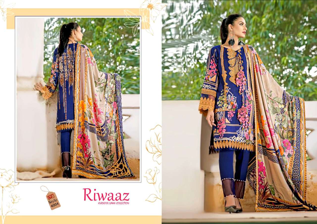 Riwaaz Vol-4 By Madhav Fashion 4001 To 4006 Series Beautiful Stylish Suits Fancy Colorful Casual Wear & Ethnic Wear & Ready To Wear Pure Lawn Cotton Dresses At Wholesale Price