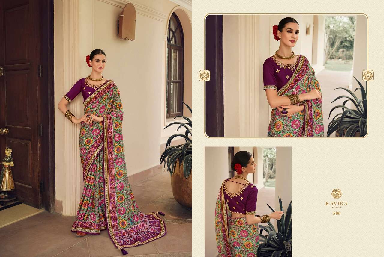 Sayonee By Kavira 501 To 509 Series Indian Traditional Wear Collection Beautiful Stylish Fancy Colorful Party Wear & Occasional Wear Patola Silk Sarees At Wholesale Price