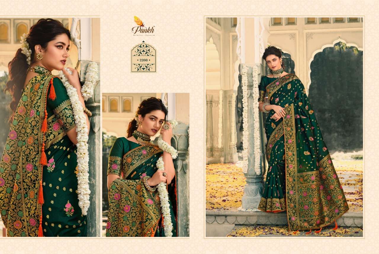 SWAROVSKI SILK BY PANKH 2201 TO 2210 SERIES INDIAN TRADITIONAL WEAR COLLECTION BEAUTIFUL STYLISH FANCY COLORFUL PARTY WEAR & OCCASIONAL WEAR SILK SAREES AT WHOLESALE PRICE