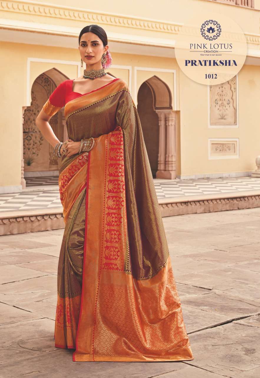 PRATIKSHA BY PINK LOTUS 1001 TO 1013 SERIES INDIAN TRADITIONAL WEAR COLLECTION BEAUTIFUL STYLISH FANCY COLORFUL PARTY WEAR & OCCASIONAL WEAR KANJIVARAM SILK SAREES AT WHOLESALE PRICE