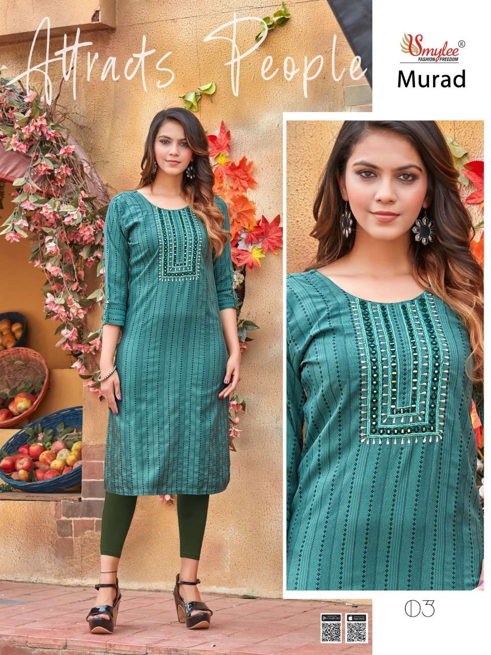 MURAD BY SMYLEE 01 TO 08 SERIES DESIGNER STYLISH FANCY COLORFUL BEAUTIFUL PARTY WEAR & ETHNIC WEAR COLLECTION RAYON KURTIS AT WHOLESALE PRICE