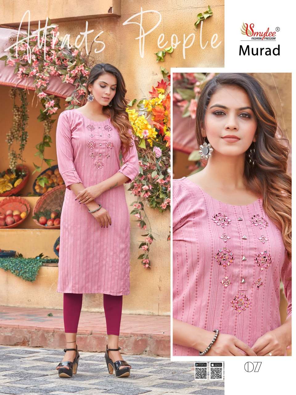 MURAD BY SMYLEE 01 TO 08 SERIES DESIGNER STYLISH FANCY COLORFUL BEAUTIFUL PARTY WEAR & ETHNIC WEAR COLLECTION RAYON KURTIS AT WHOLESALE PRICE