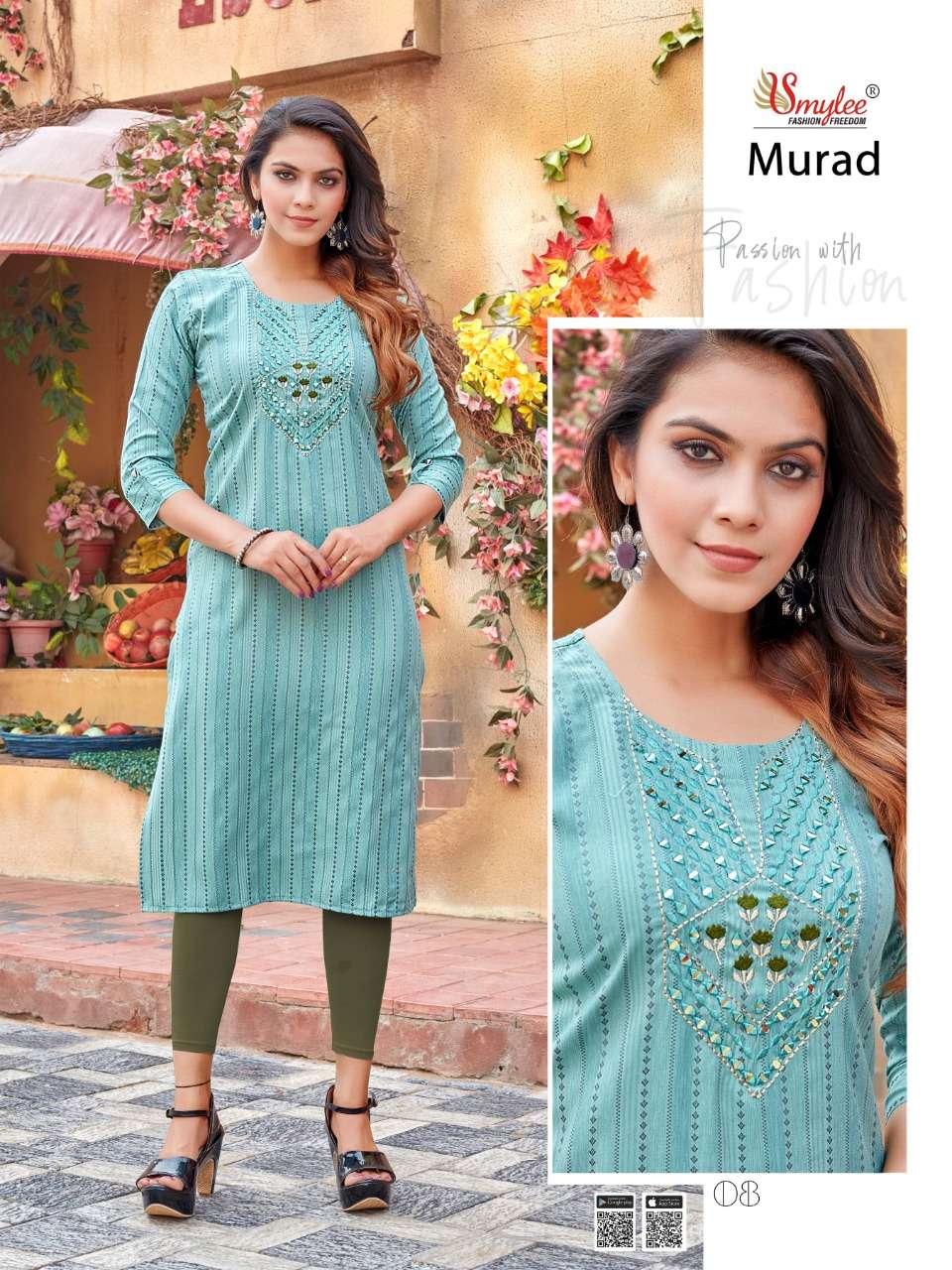 MURAD BY SMYLEE 01 TO 08 SERIES DESIGNER STYLISH FANCY COLORFUL BEAUTIFUL PARTY WEAR & ETHNIC WEAR COLLECTION RAYON KURTIS AT WHOLESALE PRICE