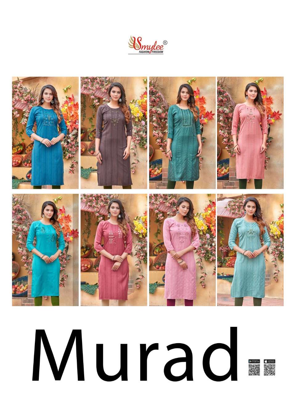 MURAD BY SMYLEE 01 TO 08 SERIES DESIGNER STYLISH FANCY COLORFUL BEAUTIFUL PARTY WEAR & ETHNIC WEAR COLLECTION RAYON KURTIS AT WHOLESALE PRICE