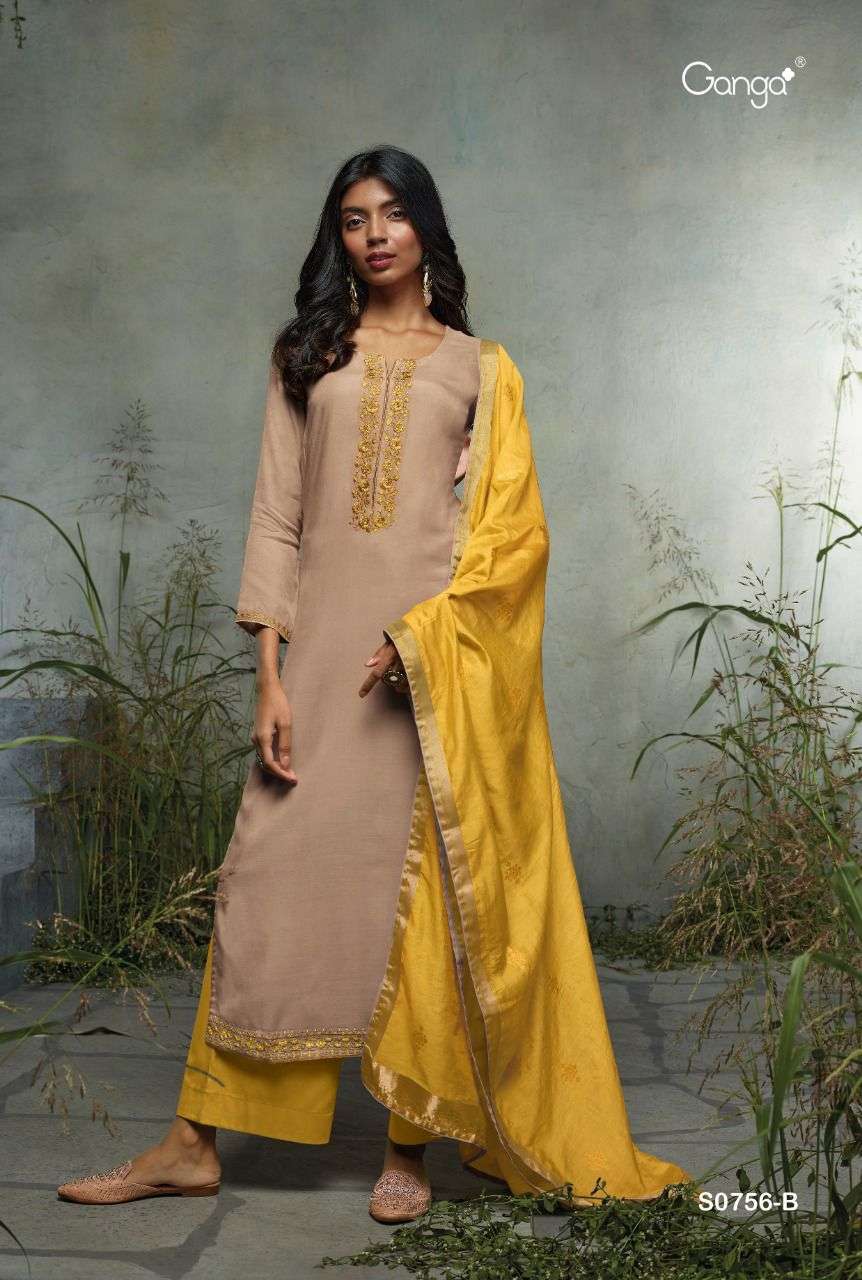 NEERA-756 BY GANGA FASHION 756-A TO 756-B SERIES BEAUTIFUL SUITS COLORFUL STYLISH FANCY CASUAL WEAR & ETHNIC WEAR BEMBERG SILK WORK DRESSES AT WHOLESALE PRICE
