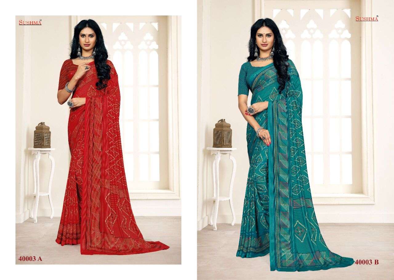 FAIR-21 BY SUSHMA 40001-A TO 40006-B SERIES INDIAN TRADITIONAL WEAR COLLECTION BEAUTIFUL STYLISH FANCY COLORFUL PARTY WEAR & OCCASIONAL WEAR FANCY SAREES AT WHOLESALE PRICE